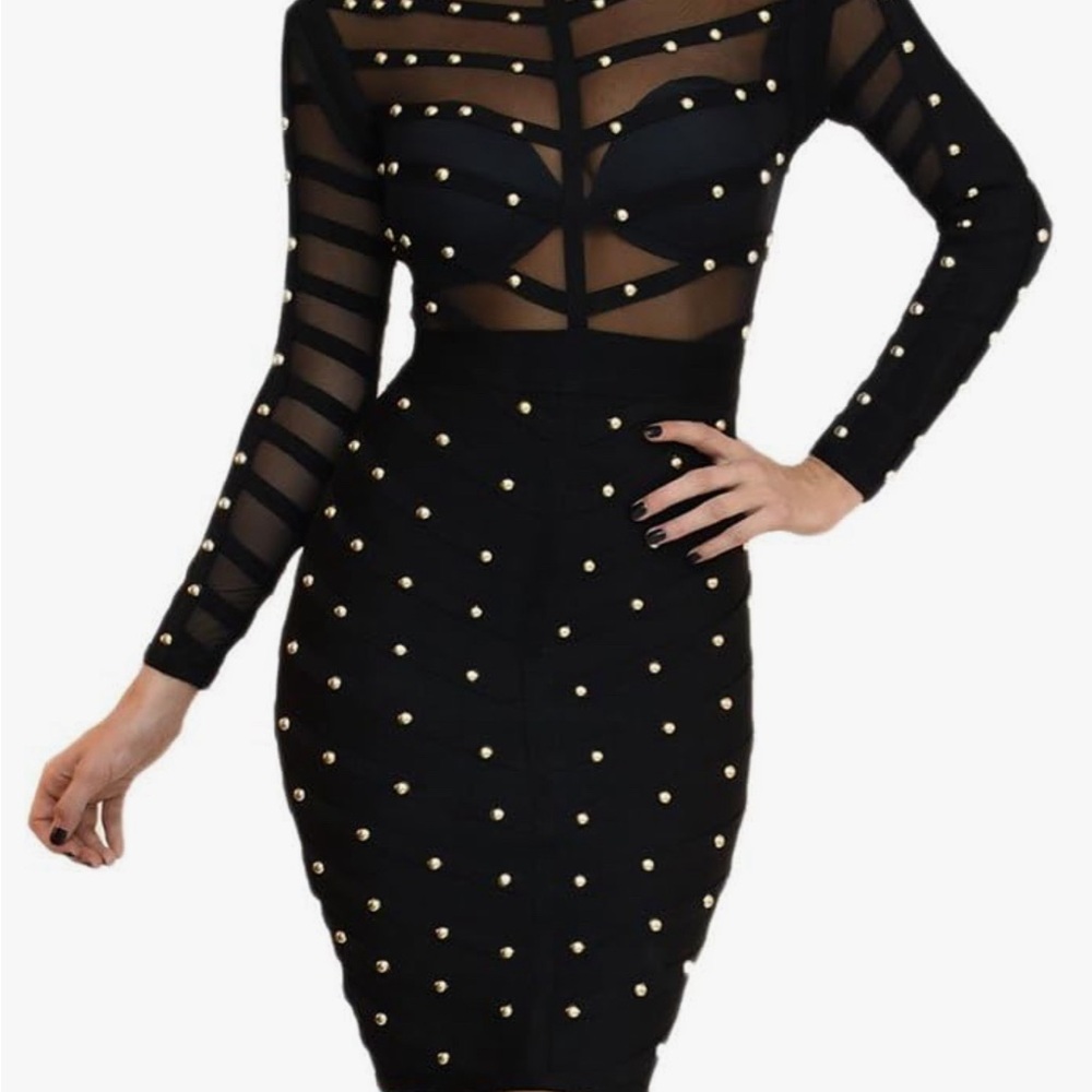 Miss Circle sheer top bodycon studded dress - Picture 12 of 12